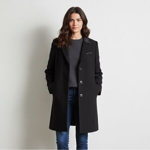 The Kooples Sz S (38) Wool Cashmere Black Tailored Button Front Minimalist Coat